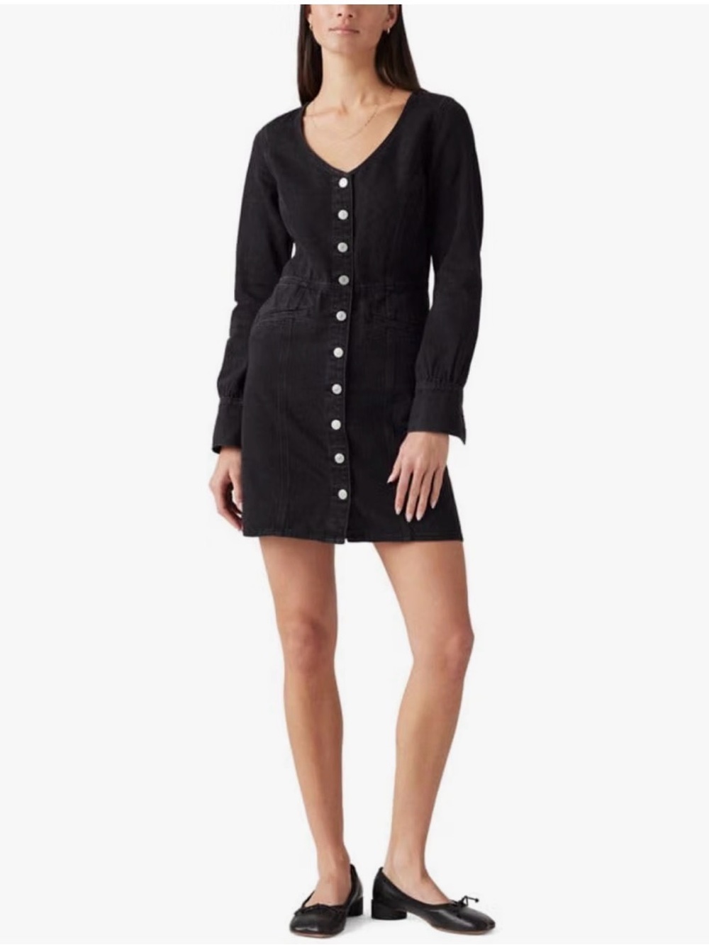 Levi's Black Button-Front Long Sleeve Denim Dress